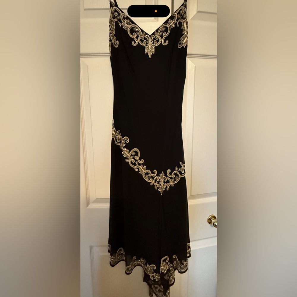 J Kara Black Dress with Gold Detailing with beads